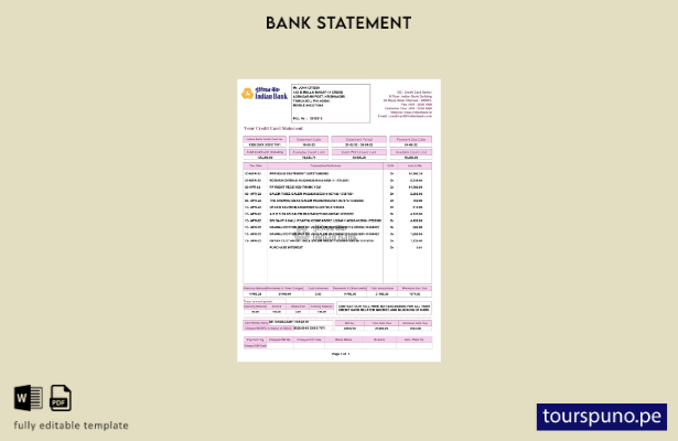 listo para imprimir plantilla de Word   extracto bancario indio de India